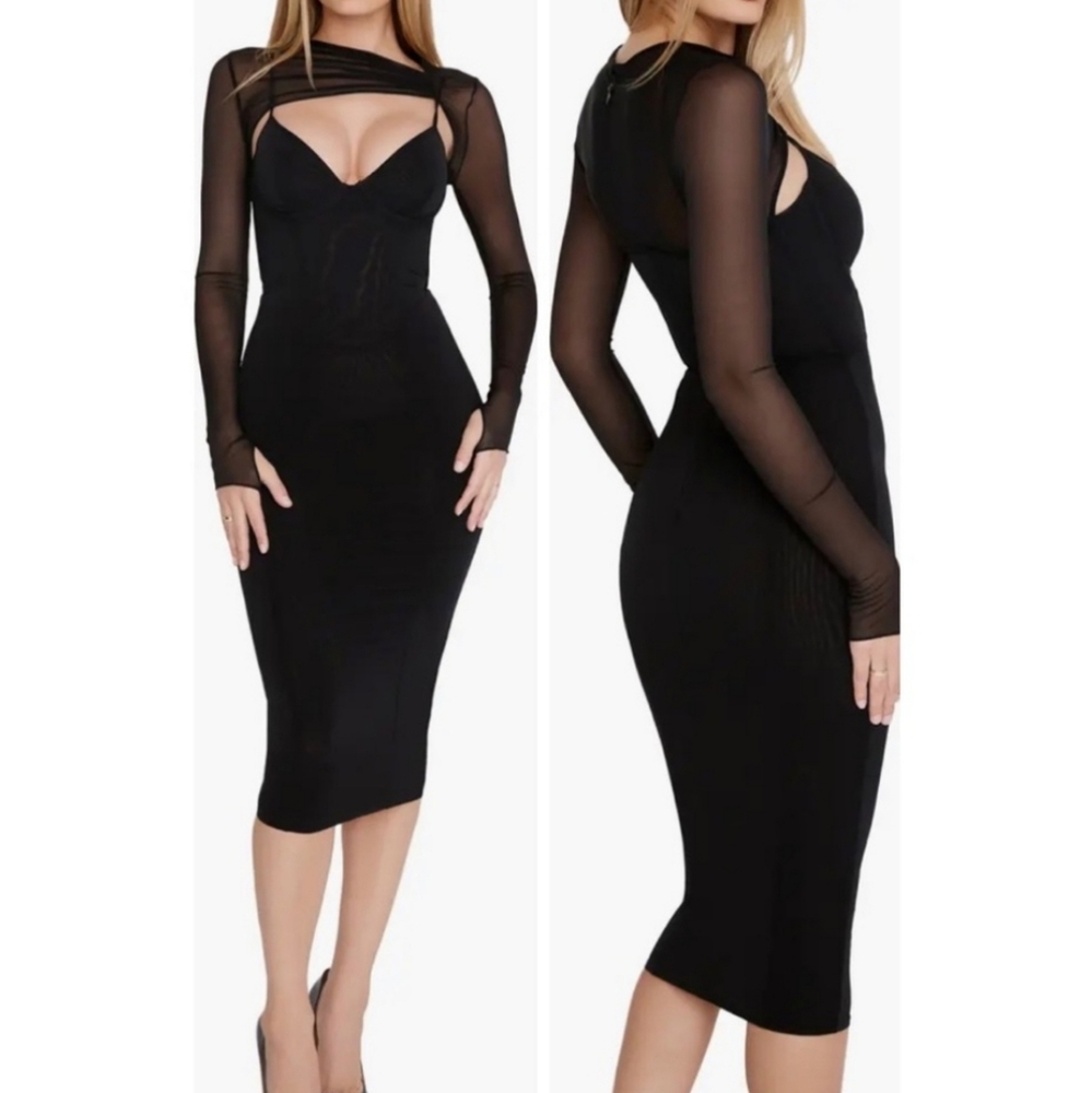 HOUSE OF CB Beatrice Corset Midi Dress & Bolero Set In Black Size S+Cup